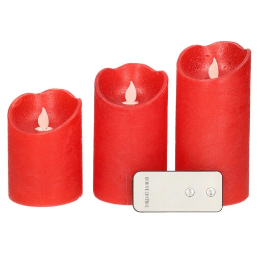 Lumineo Stompkaarsen - LED - 3 Stuks - Rood - Met Afstandsbediening -Lifestyle-Productwinkel 1000021587