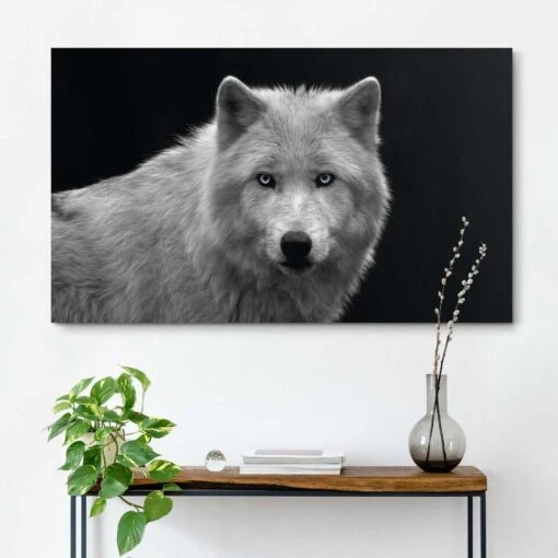 Schilderij Witte Wolf 70x118 Cm Zwart-Wit -Lifestyle-Productwinkel 1000033779 0101