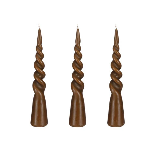 Mica Decorations Twist Kegelkaars - Set Van 3 - H25 X Ø5 Cm - Donkerbruin -Lifestyle-Productwinkel 1000064815