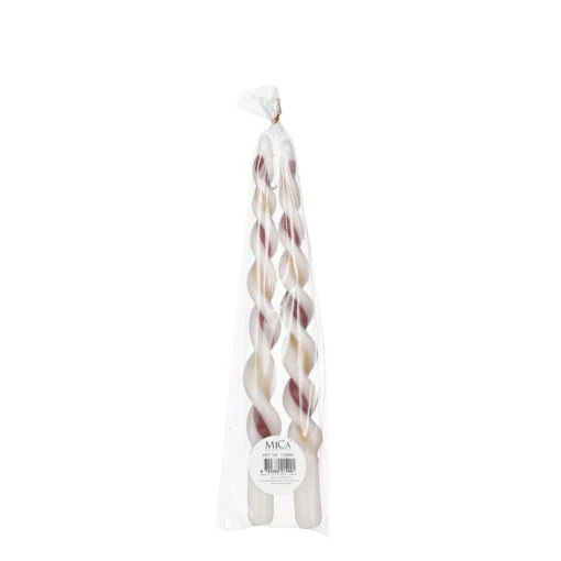 Mica Decorations Twist Kaars Streep - Set Van 4 - H29 Cm - Bordeaux -Lifestyle-Productwinkel 1000065557 0101