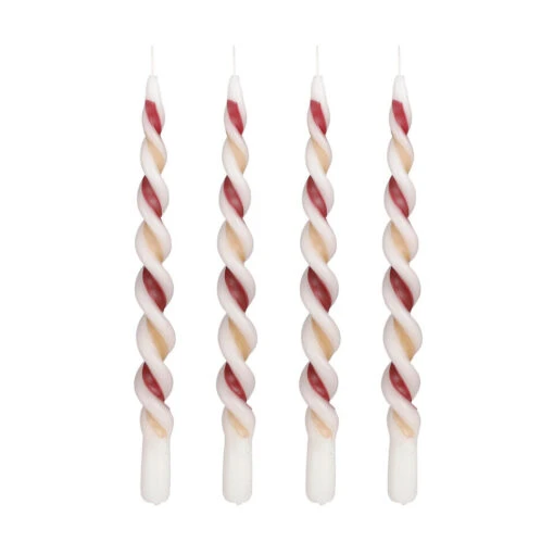 Mica Decorations Twist Kaars Streep - Set Van 4 - H29 Cm - Bordeaux -Lifestyle-Productwinkel 1000065557