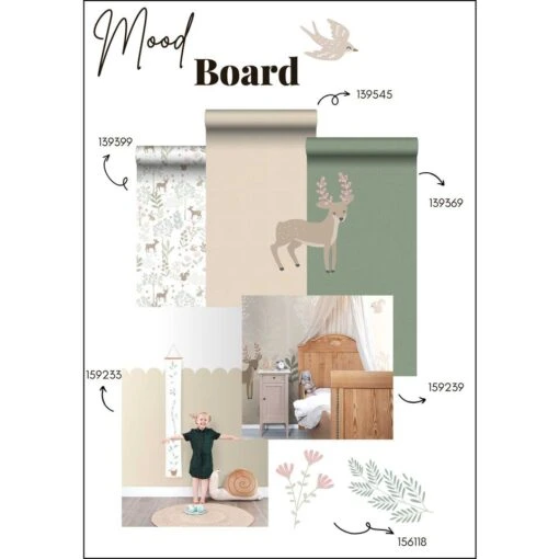 ESTAhome Muursticker - Hertjes - Beige En Groen - 33 Cm X 47,5 Cm - 156118 -Lifestyle-Productwinkel 1000074745 0102