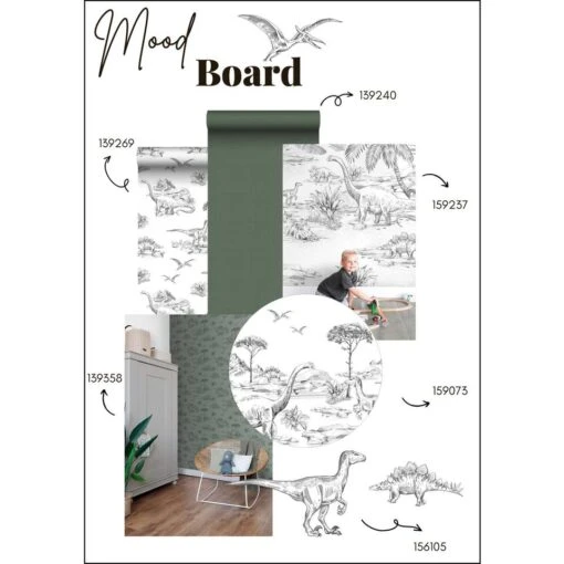 ESTAhome Muursticker - Dinosaurussen - Zwart Wit - 47,5 Cm X 66 Cm - 156105 -Lifestyle-Productwinkel 1000074768 0103