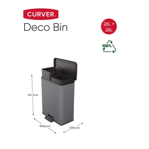 Curver Decobin Duo Prullenbak - 26L+26L - Rechthoekig - Cool Grey -Lifestyle-Productwinkel 1000082954 0101