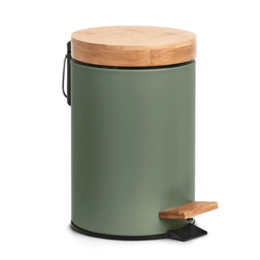 Zeller Pedaalemmer - 3L - Salie Groen - Metaal En Bamboe - 24 Cm -Lifestyle-Productwinkel 1000085447