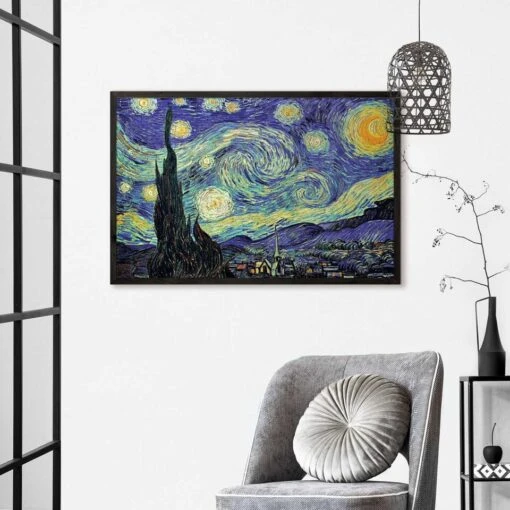 Ingelijste Poster Van Gogh Sterrennacht 63x93 Cm Blauw -Lifestyle-Productwinkel 1000095056 0101