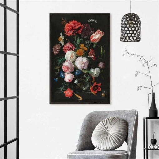 Ingelijste Poster De Heem Stilleven Met Bloemen 93x63 Cm Rood -Lifestyle-Productwinkel 1000095058 0101