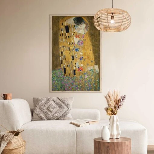 Ingelijste Poster Klimt De Kus 93,5x63 Cm Goudkleurig -Lifestyle-Productwinkel 1000095063 0101