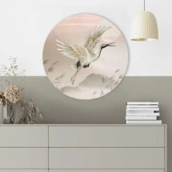 Glasschilderij Kraanvogels In Pastel Ø 50 Cm Beige -Lifestyle-Productwinkel 1000097339 0101